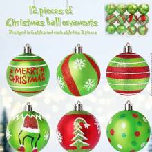 12个2.4英寸圣诞球挂饰，红绿闪亮吊坠，适用于圣诞树装饰、家居装饰、房间装饰、冬季圣诞装饰、家居圣诞礼物、圣诞装饰品 - 彩色 - 查看 4