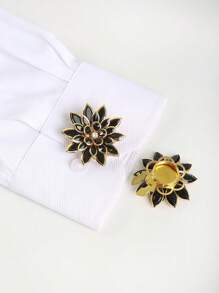 2pcs/Set Cute Flower Button Cover 3-Layer Lotus Flower Cufflinks Cover For Shirt Button Clip Clothing Decoration Cuff Links No Sewing Button Suit Dress Accessories Gift