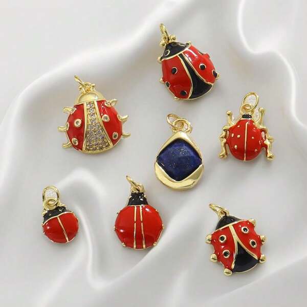 1pc Copper Color Enamel Cute Insect Pendant, DIY For Bracelet, Necklace, Earrings, Keychain, Bag Charm