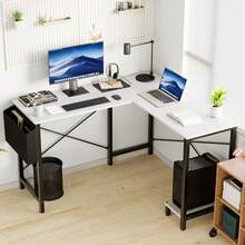 L Shaped Desk Gaming Computer 50 Inch Corner Desks Work Table For Writing Study Student With Wood Tabletop Metal Frame CPU Stand Side Bag For Home Office Small Place - White - View 4