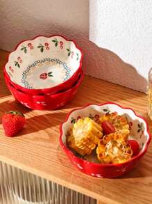 1pc Ceramic Bowl, Decorative Bowl, Fruit Bowl, Suitable For Home Kitchen, Restaurant, Living Room, Fruit, Snack, Candy, Salad, Cake Serving, Applicable For Wedding, Party, Gift, Birthday