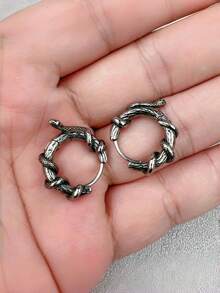 1 对男士蛇形环绕耳环 - 古董银质哥特式维京珠宝，朋克摇滚蛇形设计，暗黑美学宣言配饰 - 復古銀色 - 查看 5