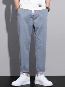 Men's Solid Color With Drawstring Waist Casual Tapered Ankle-Length Pants