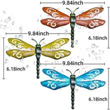 OBABA Metal Dragonfly Wall Decor, Outdoor Yard Art Fence Decor Garden Hanging Decorations For Patio, Indoor Home, Living Room, Bedroom,3 Pack (S)