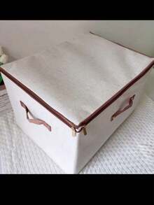 1/2 包储物箱带拉链盖布盖储物篮盒子可折叠可洗衣柜架子衣服整理容器带手柄（米色）