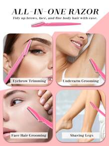 Stainless Steel Eyebrow Grooming Kit – Includes Razors, Covers, Long-Handled Scissors & Beauty Tools For Eyebrow Shaping, Exfoliating & Bikini Trimming