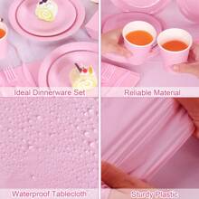 169 pièces Set de couverts rose clair, assiettes jetables, serviettes et gobelets, nappe de 137*274 cm - Pour servir 24 invités pour un anniversaire, un mariage, une fête, un pique-nique en famille, la Fête des Mères ou une remise de diplôme, Vaisselle en papier jetable
