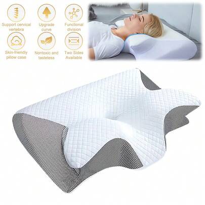 1pc Memory Foam Cervical Pillow, 2 In 1 Ergonomic Contour Orthopedic Pillow For Neck Pain, Contoured Support Pillows,Neck Pillow,Vacuum Compression Folding Storage, Perfect Choice For Home Or Holiday Travel