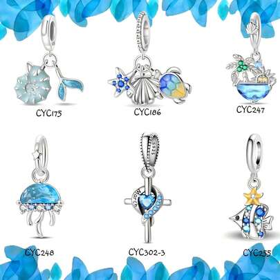 1Count 925 Sterling Silver Dream Ocean DIY Pendant, Decorate The Charm Of Personalized, Let The Agility Of The Sea Always Accompany You, Ocean Elements Silver DIY Pendant, Start A Creative Ocean Journey, Make Exquisite Jewelry Accessories