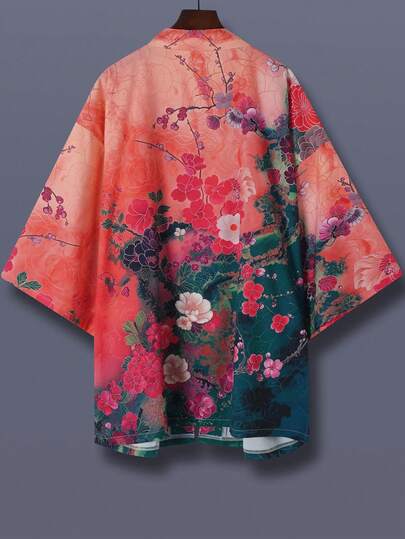 日式和服开衫，简约复古樱花印花，宽松版型，春夏男女皆宜，轻薄外套，适合日常、海滩、旅行、节日、派对、演出等场合。