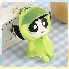 Powerpuff Girls Raincoat Plush Keychain, Bubbles Buttercup Blossom Raincoat Plush Toy Hanging Charms, Cartoon Character Raincoat Cute Bag Charms