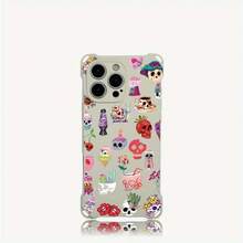 Funda para teléfono 1 pieza, diseño de calavera Graffiti, funda colgante para teléfono con cuatro esquinas 15 Plus 13 Pro 16 12 14 TPU impreso suave - Colores mixtos 3 - Ver 1