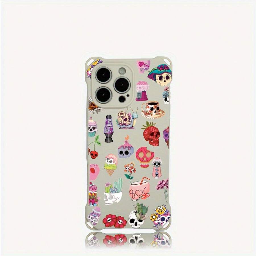Funda para teléfono 1 pieza, diseño de calavera Graffiti, funda colgante para teléfono con cuatro esquinas 15 Plus 13 Pro 16 12 14 TPU impreso suave - Colores mixtos 3 - Ver 1