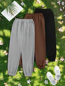 3pcs Women Casual Drawstring Sports Pants Set, Warm Joggers For Home, Outdoor Activities, Hiking In Autumn/Winter Spring - Multicolor - View 3