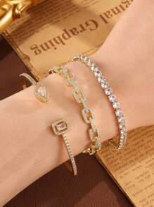 3pcs/Set Elegant & Fashion Women Jewelry Set With Hollow Cubic Zirconia Teardrop Pendant