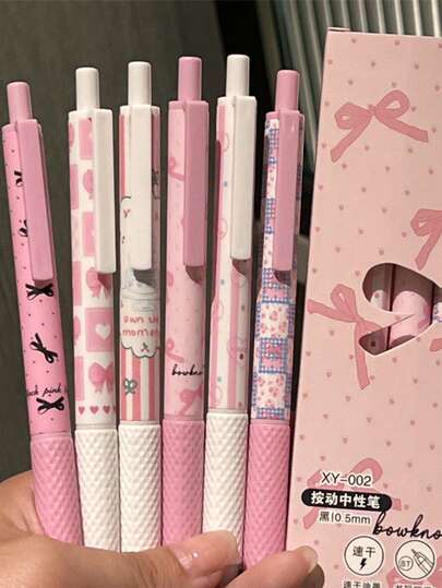 6pcs Bow Quick Dry Gel Pen, 0.5mm Fine Tip, Smooth Writing, Suitable For Office & Classroom Supplies, Teens Adults Home Office Family Education Classroom Writing Writing Writing Special Universal Writing Pen For Final Exam Gel Pen Ballpoint Pen Set, Holiday Stationery Gift Gifts,Classroom Supplies,Valentines Gifts For Kids,Ballpoint Pens,Pens,Stationery,Bow,School Supplies,Back To School