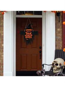 萬聖節「Trick Or Treat」門牌，恐怖南瓜木製掛牌，萬聖節室內/室外庭院牆面裝飾，萬聖節派對用品，家居裝飾，萬聖節裝飾，秋季裝飾，房間裝飾 - 彩色 - 查看 4