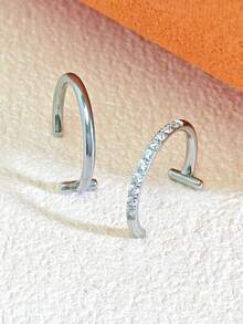 2个/1个朋克风唇环，时尚唇部饰品，钛钢材质，男女皆宜，适合日常佩戴、海滩、日光浴、派对、情人节、万圣节、圣诞节、母亲节、返校季、生日等场合，是送给女友/男友/父母/同学的理想礼物，Y2K风格配饰 - 銀色 - 查看 5