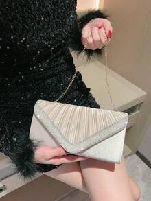 Bolso de mano de noche con pliegues de satén bordado con rhinestones, forma de sobre, bolso formal de señora para boda, fiesta, cheongsam, cóctel, baile de graduación, bolso de mano de alta moda - Albaricoque - Ver 7