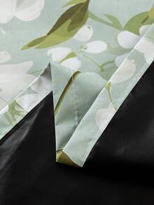 1pc New Green Gardenia Flower 100% Blackout Double Layer Composite Rod Pocket Curtain, Home Heat Insulation Blackout Curtain, Living Room, Bedroom, Office, Party, Daily Decoration Curtain