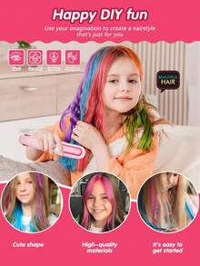 女孩发型套装、染发棒、发夹、梳子、儿童造型师角色扮演、DIY 发饰套装、美发玩具、装扮配件玩具、美发工具、染发精美造型游戏设计（可水洗）、过家家公主的理想生日礼物、节日礼物