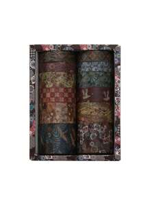 12 卷/盒，复古风景和纸胶带，创意花卉山鹤印花设计贴纸卷，剪贴簿和礼品包装装饰 DIY 遮蔽胶带 返校 - 彩色 - 查看 29