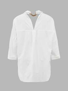 纯色链条纽扣衬衫，夏季简约时尚