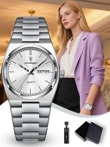 POEDAGAR 1 chiếc đồng hồ nữ thanh lịch bằng thép không gỉ, hiển thị ngày và thứ, đồng hồ thời trang nữ, chống nước, có dạ quang, đồng hồ công sở dành cho nữ, quà tặng cho nữ - trắng - Xem 10