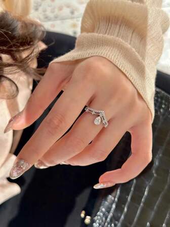 1pc Stainless Steel Luxurious Princess Crown V-Shape Diamond Ring, Elegant Everyday Style