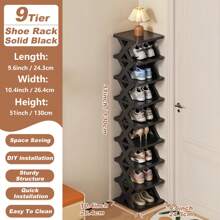 9/6 Tier Narrow Shoe Rack, New Upgraded Shoe Shelf Small Vertical Shoe Stand, Space Saving DIY Free Standing Shoes Storage Organizer For Entryway, Closet, Hallway, Easy Assembly And Stable In Structure, Black & White