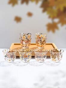 8件組花卉圖案茶杯，60ml/2.03oz花卉印花玻璃杯，適用於濃縮咖啡、阿拉比卡咖啡、拿鐵、水、紅茶、牛奶、果汁，適合居家廚房、餐廳、派對、婚禮宴會，送給女孩與女性的精緻禮物，餐具飲具 - 彩色 - 查看 7