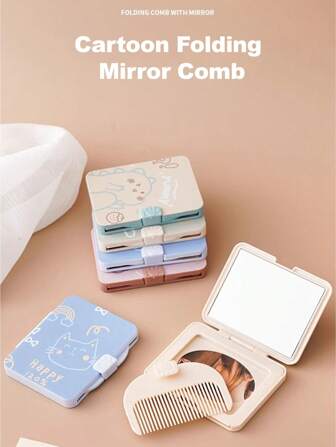 Espejo portátil y set de peine 2 en 1 | Espejo de bolsillo plegable cuadrado para maquillaje | Espejo de belleza estilo princesa