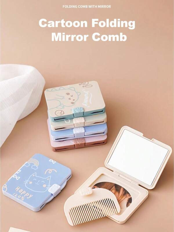 Espejo portátil y set de peine 2 en 1 | Espejo de bolsillo plegable cuadrado para maquillaje | Espejo de belleza estilo princesa