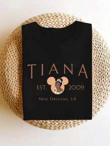 Cartoon Image Short Sleeve Round Neck T-Shirt, Casual And Fashionable Short Sleeve T-Shirt, Micro Elastic, Opaque, Easy Care Material, Perfect For Everyday Wear, Ladies T-Shirt - 黑色 - 查看 1