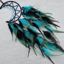 Moon  Dreamcatcher Web Hanging Dy Hand-Woven Wind Chime Feather Ornament Small Pendant - 月神部落-藍紫 - 查看 4