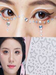 5 件白色面部宝石自粘面部珠宝贴纸发胶化妆贴纸脸部、眼睛、指甲贴珍珠星星水钻纹身适合女士女孩（5 张） - 白色 - 查看 4
