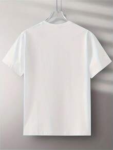 Men's Custom Photo/Text T-Shirt - Double-Sided Print, Striped Geometric Pattern, Machine Washable Durable Fabric, Regular Fit Suitable For Casual, Party, And Outdoor Wear, Personalized Clothing, Comfortable Top, Plus Size Available - 白色 - 查看 4