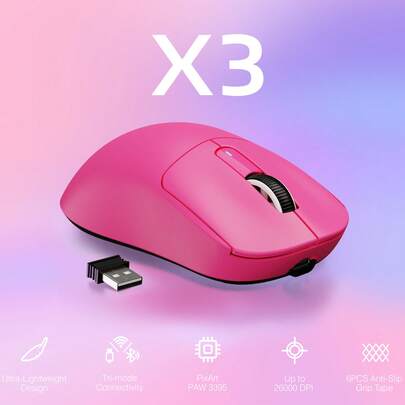 ATTACK SHARK X3 Mouse Gamer Sem Fio, Design Ergonômico de 49g, Conexão 3 em 1, Sensor Óptico PAW3395 26000 DPI, Bateria com Duração de 200h, Botões Programáveis, Acessório para PC/Notebook