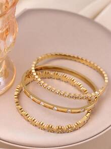 3 件/1 件优雅方晶锆石不锈钢女士手链，适合日常佩戴和叠戴