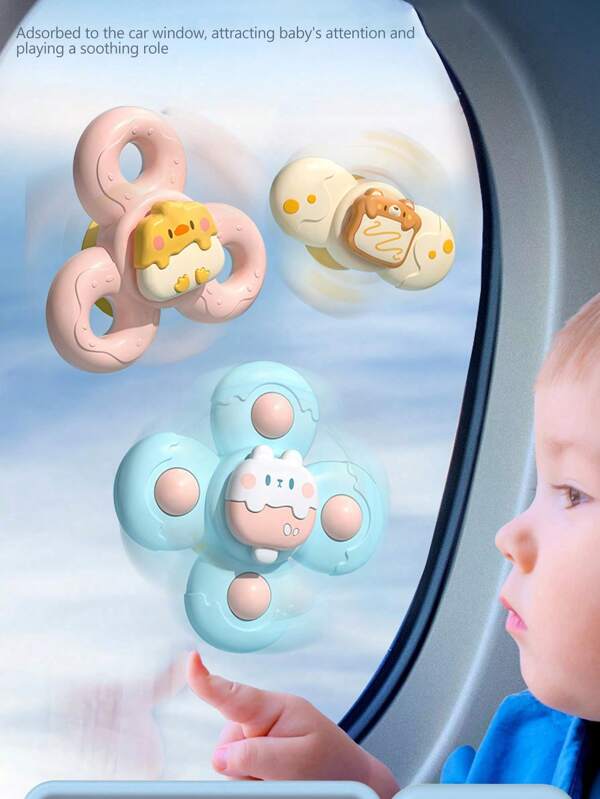 3 PiecesBaby Suction Cup Rotating Le Puzzle Toy Turn Arand 0-3 Years Old 4 Flower Rotating Top Fun Shower Rotating Leke Biting Cultivates Hand Eye Coordination In Babies