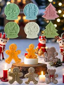 1 件圣诞球硅胶蜡烛模具 | 雪花星形印花设计蜡烛/树脂/石膏工艺品、圣诞礼物和季节性摄影道具