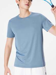CAMEL CROWN Men's Quick-Dry Breathable Solid Color Round Neck Outdoor Short Sleeve T-Shirt, Summer - Mist Gray Blue - View 1