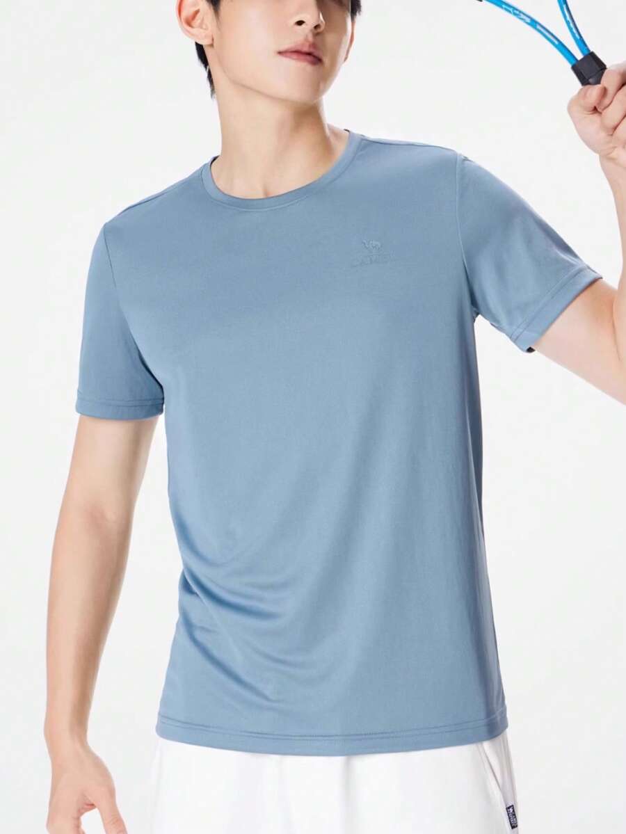 CAMEL CROWN Men's Quick-Dry Breathable Solid Color Round Neck Outdoor Short Sleeve T-Shirt, Summer - Mist Gray Blue - View 1