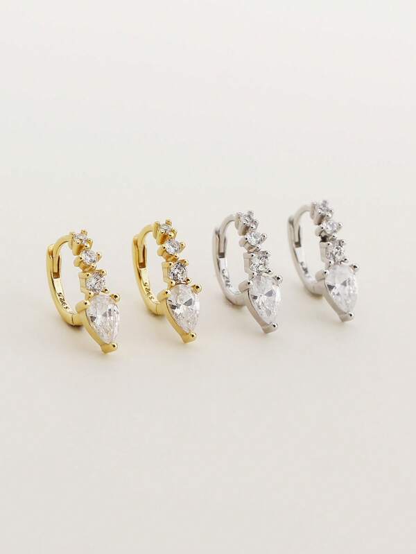 1 paire de boucles d'oreilles créoles de luxe en argent S925 avec zircone cubique en forme de larme, accessoires de bijouterie élégants et polyvalents pour femmes, cadeau