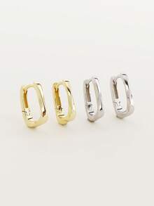 1 对简约 S925 银几何环形耳环，方形流线设计，优雅日常佩戴耳环，适合女性，理想礼物 - 耳環 - 查看 1