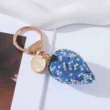 1pc Zinc Alloy Rhinestone Strawberry Fruit Keychain, Suitable For Multi-Occasion Wear Christmas Gift - Light Bulb Strawberry Keychain - View 2