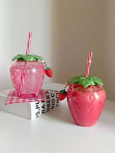 1pc Kawaii Strawberry Tumbler With Lid And Straw, Plastic Strawberry Design Drinking Tumbler, Creative Strawberry Decor Tumbler For Home-Cute And PortableMilk Tea And Fruit Cup, Portable Drinking Cup For Party Beverages, Suitable For Outdoor, Gathering, Indoor Use, Perfect Gift For Birthday, Valentine's Day, Mother's Day.