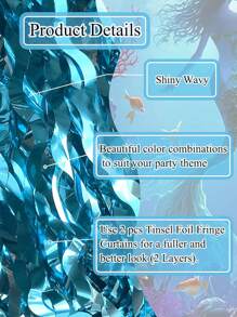 1/2/4件蓝色飘带派对装饰、蓝色流苏背景、蓝色生日装饰、冰雪奇缘生日派对装饰、海洋派对装饰、海底派对装饰、泳池沙滩派对装饰、海洋派对装饰 - 藍色 - 查看 6