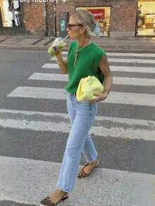 Vivid Style 夏秋新款圆领无袖针织背心，宽松休闲街头风，轻盈透气，通勤必备，可爱女款上衣，适合圣诞节、新年等场合。 - 綠色 - 查看 2