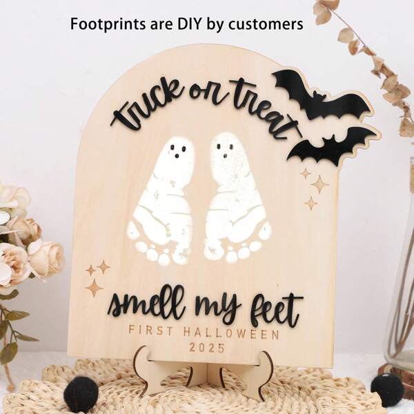 DIY Halloween Footprint Or Handprint Art Craft, Magic Trick Or Trick-Or-Treat, My Little Monster Baby's 1st Halloween Keepsake, Handmade, Carving (Magic Trick Or Trick-Or-Treat Footprint)